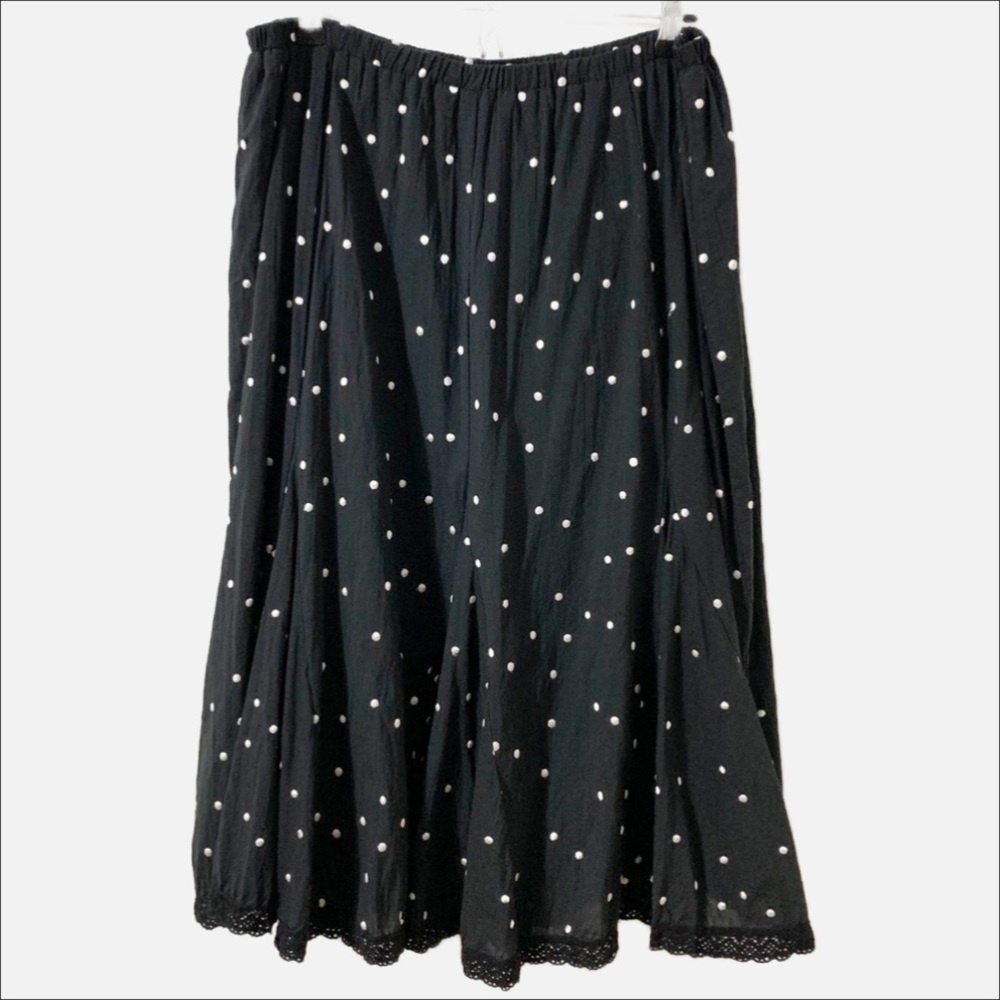 Chico’s Full Cotton Fully Lined Polka Dot Skirt with Elastic Waistband Lace Trim